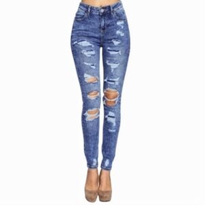 Blue Age - High Rise Distressed Skinny Jeans